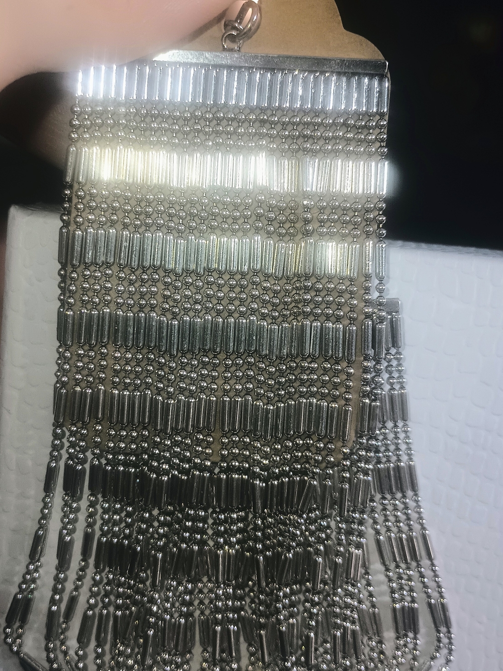 Silver Beaded Fringe Earrings And Bracelet